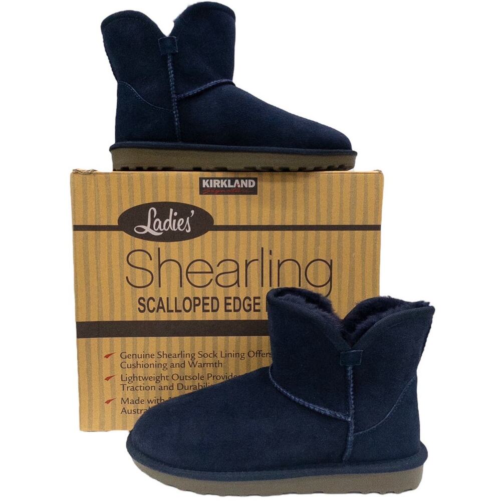 Sheepskin Leather Shearling Lined Short Winter Boots Navy Blue Women's Size 6
